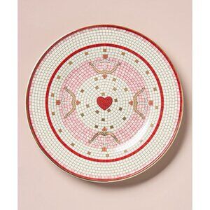 Anthropologie Bistro Tile Valentine’s Dessert Plate 8" Bow & Arrow Stoneware NEW